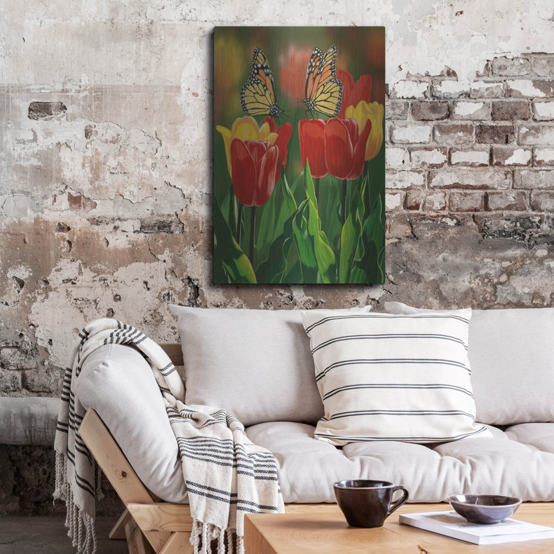 «Monarchs And Tulips» par William Vanderdasson, H 36 po x l 24 po
