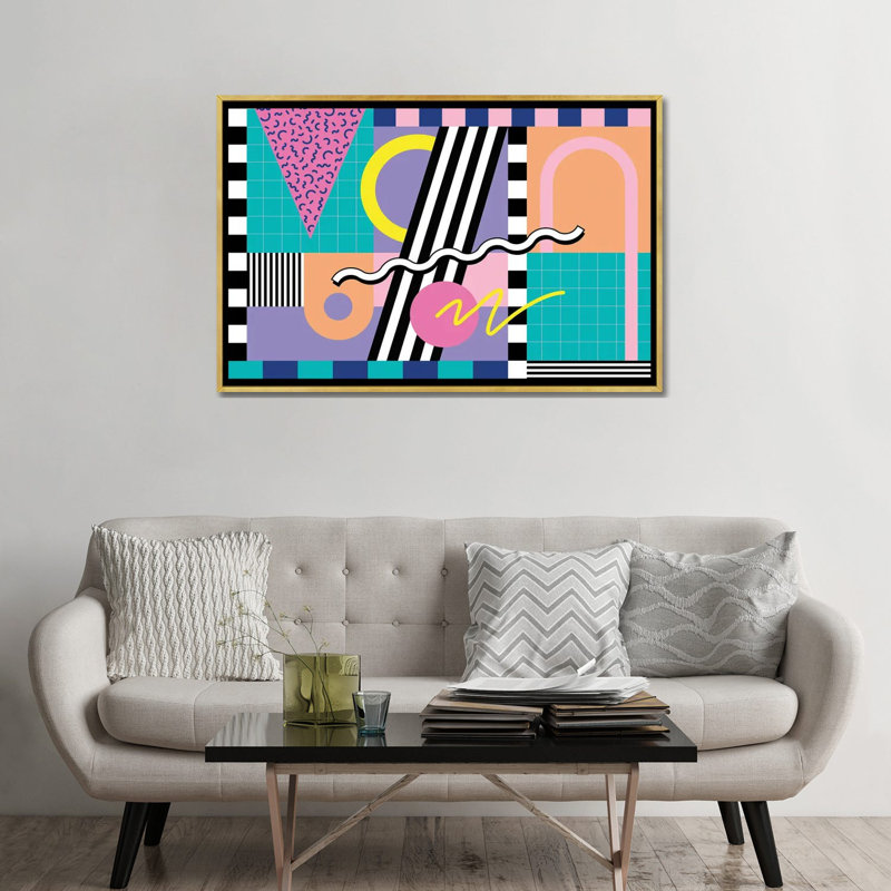Motif de Memphis 85 - années 80/90 rétro - reproduction d'art mural - toile encadrée, H 32 po x l 48 po, Doré