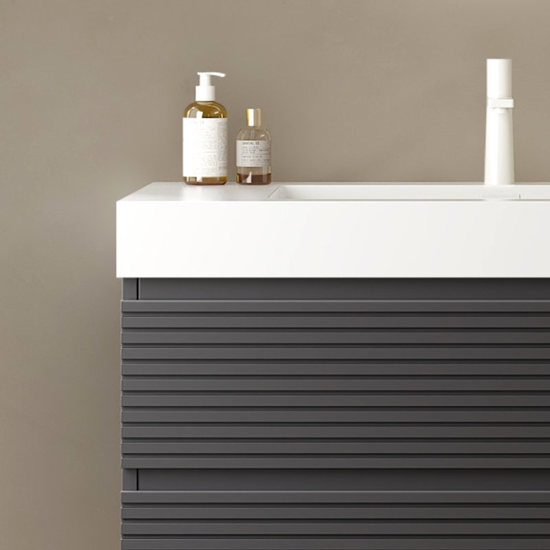 Lavabo de salle de bain 36 po - Sous-comptoir rectangulaire en surface solide blanche, scandinave moderne, résistance aux égratignures et à l'usure, entretien facile, trou de robinet et trop-plein, tuyau d'évacuation extensible avec couvercle d'évier