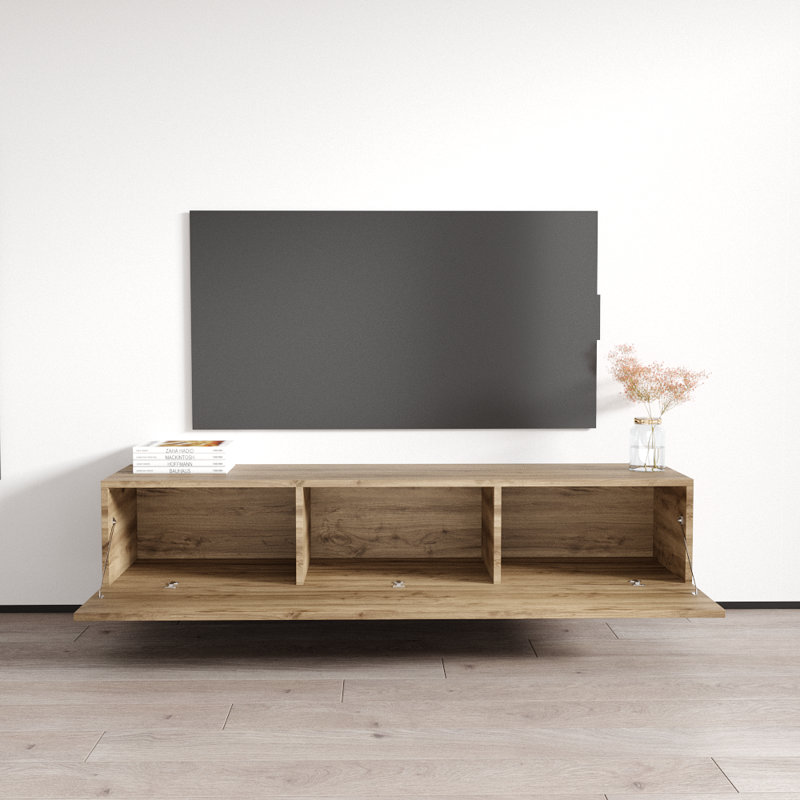 Meuble télé mural modulaire flottant pour téléviseur de 70 po ou moins Fly, Chêne