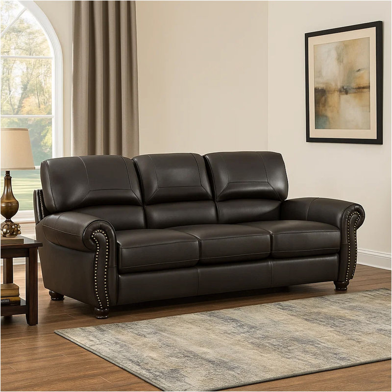 Adenn 84'' Faux Leather Sofa, Brown Faux Leather
