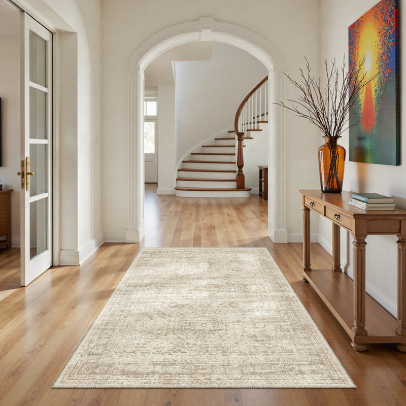 Tapis persan lavable délavé, Rectangle 4 pi x 6 pi, Beige