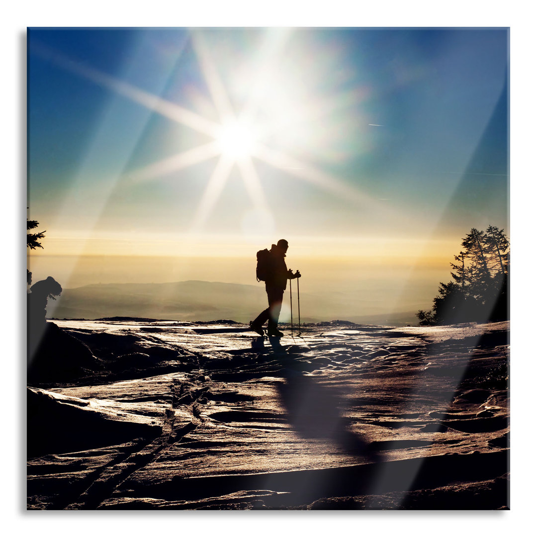 Glasbild "Wintersport Skifahren bei Sonnenuntergang"