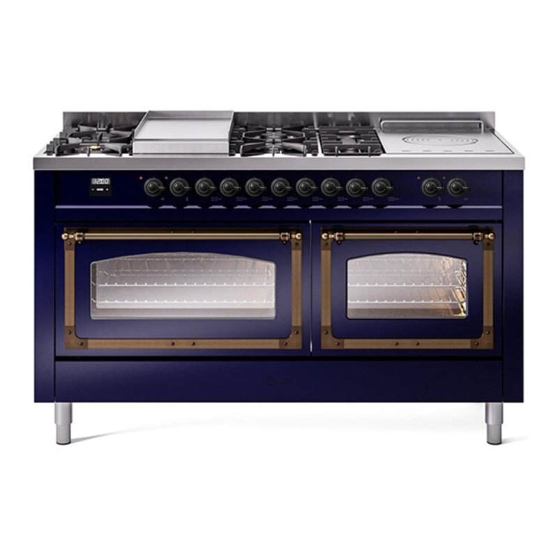 ILVE Nostalgie II Noblesse 60 po à 2 brûleurs, plaque chauffante, plaque de cuisson française, Bleu minuit / bruni