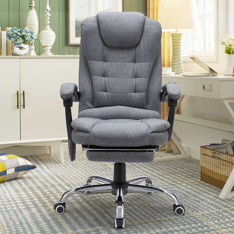 Executive Chair with Headrest, Grey Linen