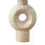 Lampe de table Carla avec base ronde découpée en résine beige, tissu ivoire