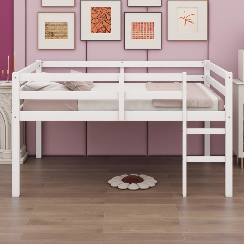 Lit mezzanine en bois avec échelle, Blanc