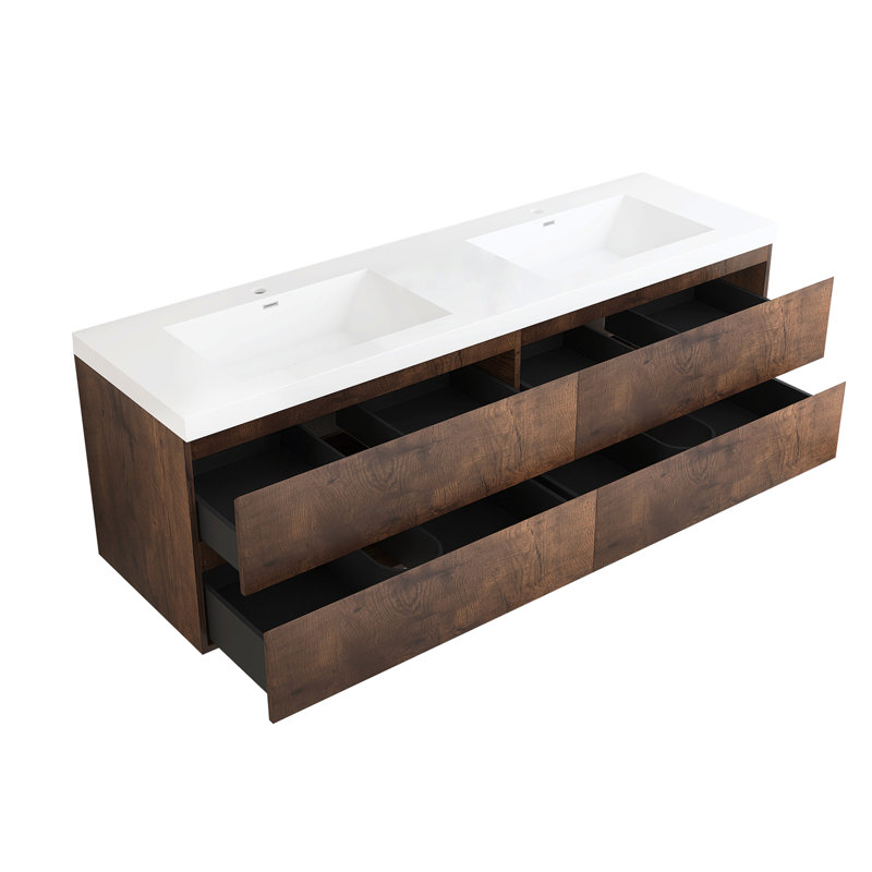 Ensemble de meuble-lavabo double 72 avec plateau Zenovie, Palissandre
