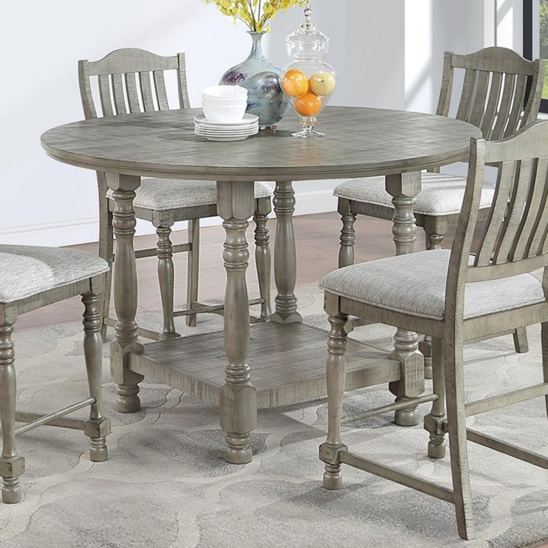 Light Gray Round Wood Counter Height Dining Table
