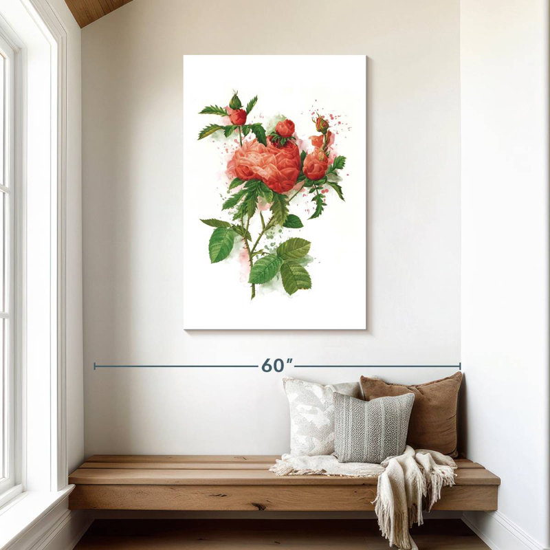 Éclat de branche de rose rouge, H 45 po x l 30 po