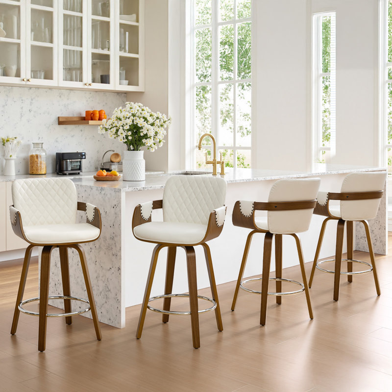 Modern Upholstered Swivel Counter Height Bar Stool, Cream