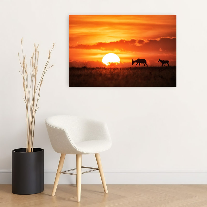 Coucher de soleil africain, antilope abstrait, paysage contemporain de cheval, reproduction d'art murale, 36" H x 24" W