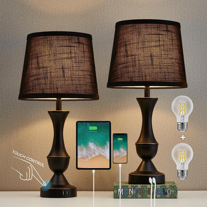 Metal USB Table Lamp, Black, Black