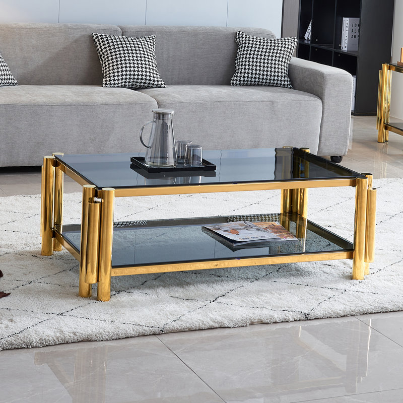 Allysah Glass Top Coffee Table, Gold, Black