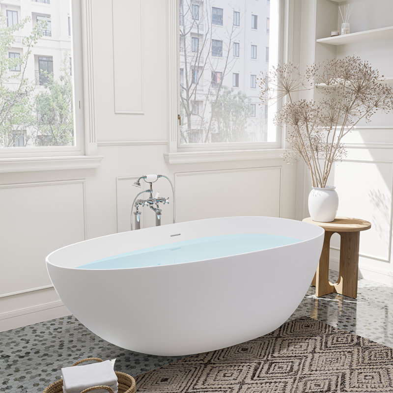 Giotto 59.1" x 30.7" Freestanding Soaking Stone Rein Bathtub