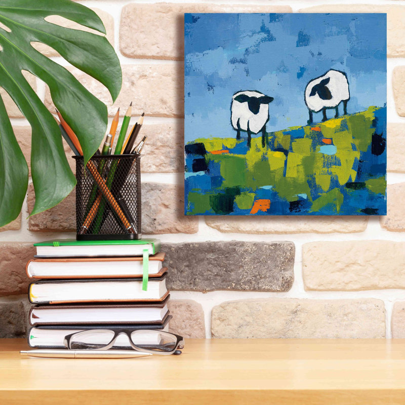 Deux moutons - peinture sur toile tendue, H 12 po x l 12 po x P 0,75 po