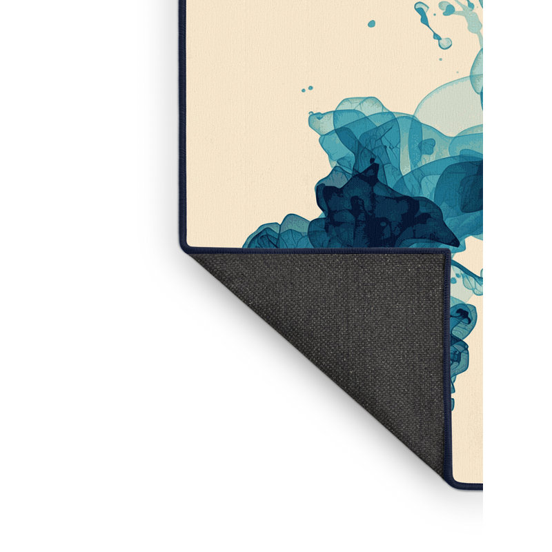 Tapis beige moelleux et moderne à motif abstrait moelleux et matelassé bleu marine, 2 x 4