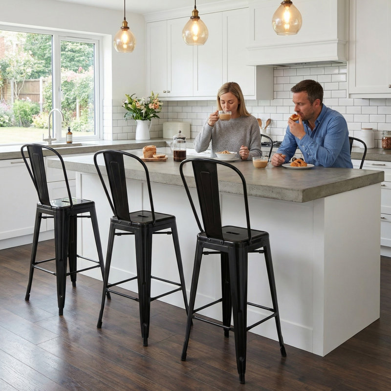 Counter Stool with Metal Frame, Black