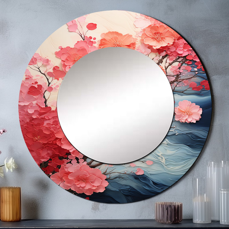 Corail Rippling Reverie Flowers I - abstrait spirales murales uniques, 23 po x 23 po