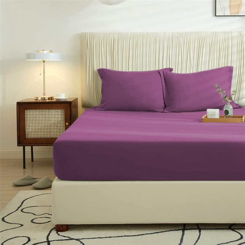 Super Soft Extra Deep Microfiber Brushed Fitted Sheet, Double (4'6), Purple