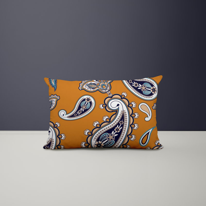 Paisley Outdoor Reversible Throw Pillow, Orange