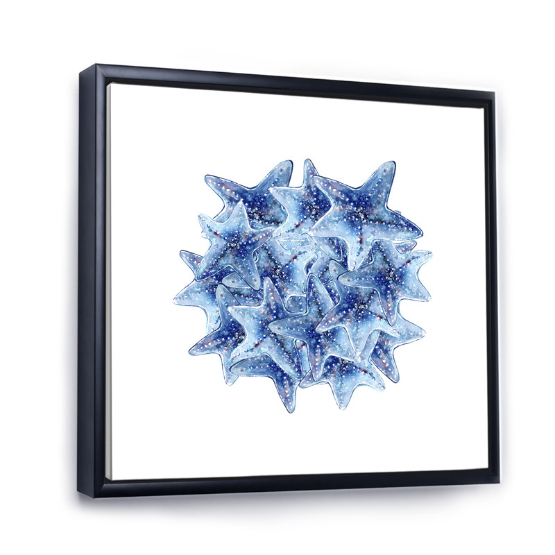 Étoile de mer, composition côtière - on, H 30 po x l 30 po x P 1 po, Toile avec cadre flottant noir