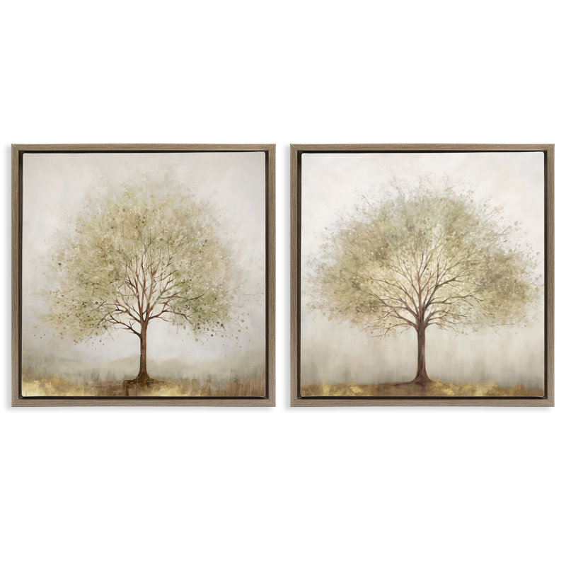 «Lone Trees in Nature», ensemble de 2 toiles flottantes encadrées grises, design par Irena Orlov, H 25 po x l 25 po