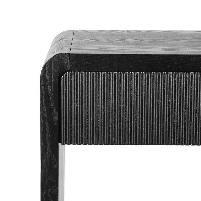 Modern 3 - Drawer Console Table With Vertical Groove And Rounded Corners, Suitable For Residential Entryway Black Frame, Wood Craftsmanship, Stable Base Frame Round Edge Slats, Ideal Hallway Solid