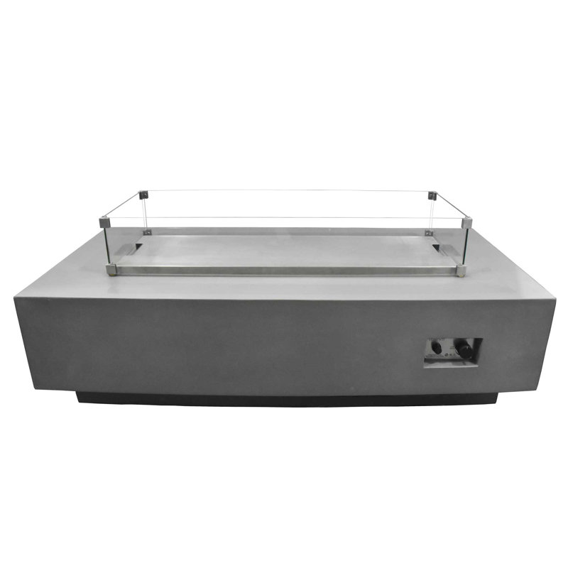 Granville Elementi 60" Rectangular Outdoor Concrete Fire Pit Table with Lava Rocks and Cover, Propane