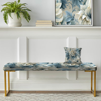 Petal Symphony Blue Damask Harmony I - Banc rembourré en damas doré