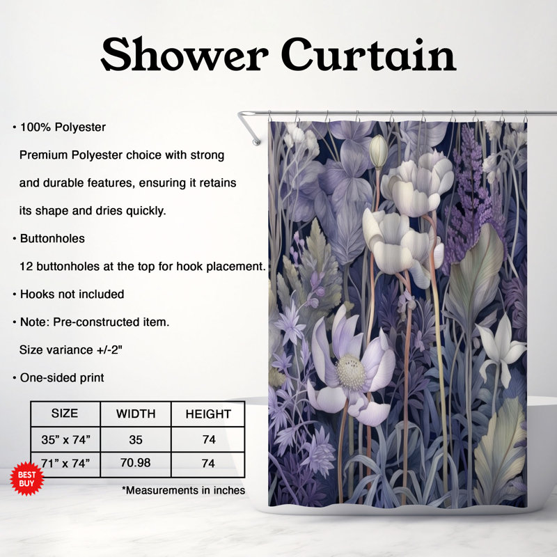 Floral Shower Curtain, 74"H x 71"W