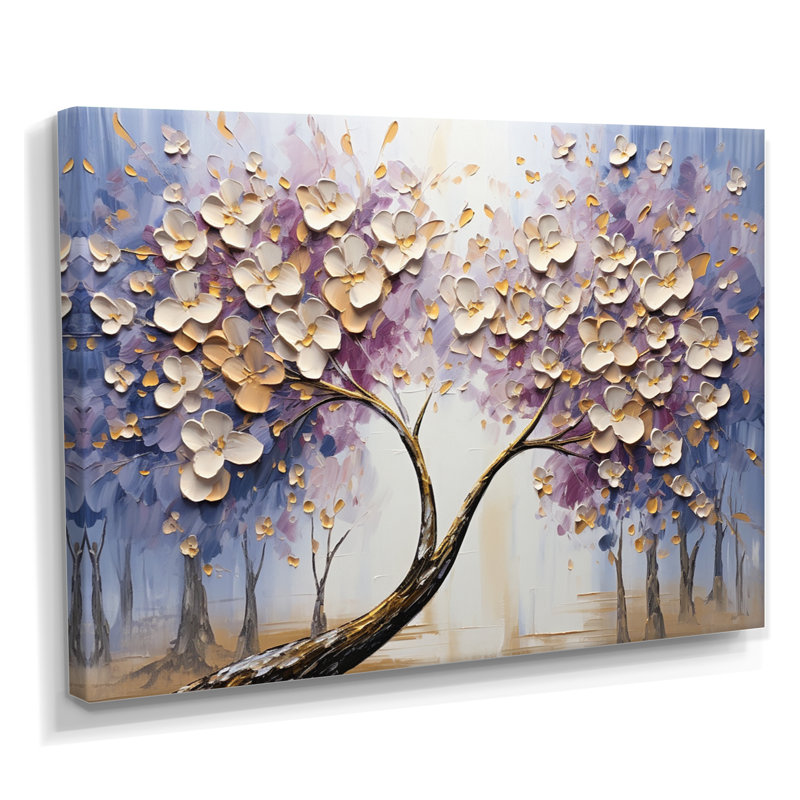 Arbre en fleurs avec fleurs blanches I, Toile tendue, H 12 po x l 20 po
