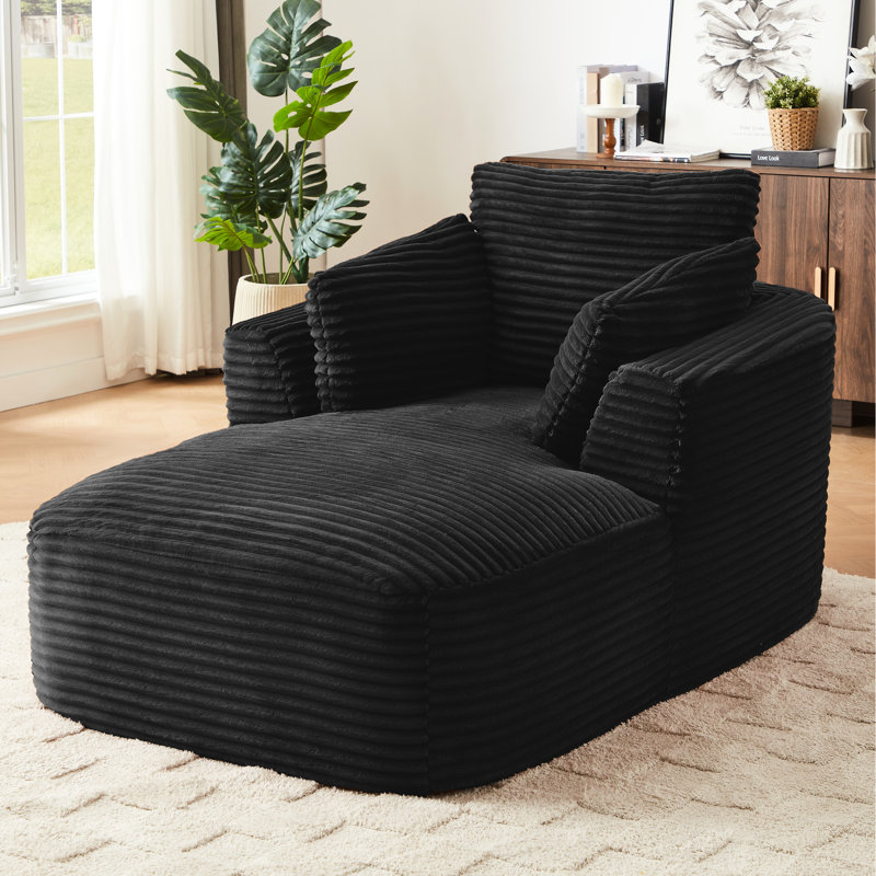 Chaise longue confortable en velours côtelé Comfy - douce et confortable, support de coussin à ressorts, sans assemblage, couleur neutre, convient au canapé surdimensionné de décoration d'appartement pour se détendre, noir, largeur de 64,6 po, convient