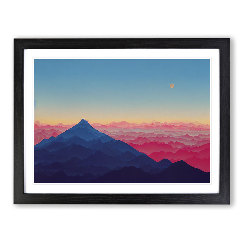Exciting Mountain Sunset - Single Picture Frame Painting, Black, 46cm H x 64cm W x 2cm D