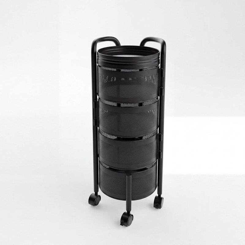 Chariot de cuisine rotatif en acier au carbone à 5 niveaux avec roulettes, support utilitaire mobile avec couvercle supérieur, sans assemblage