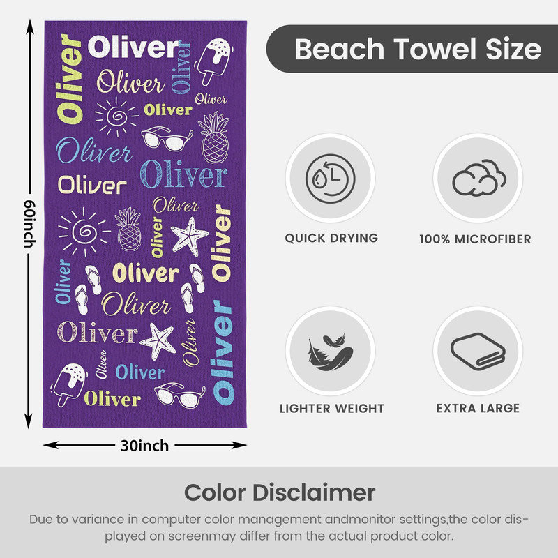  Serviette de plage personnalisée avec nom, serviette de bain en microfibre sur mesure 35 x 70 pouces, Coutume tropicale