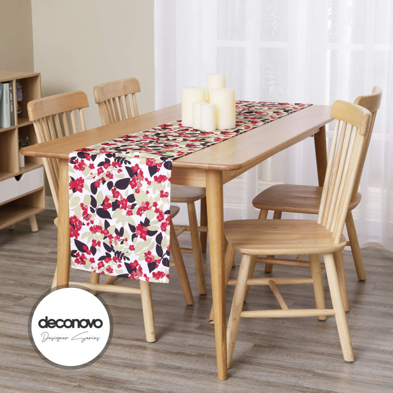 Designer Series Home Decoration Wipe Clean Table Runner with Flower Pattern, 180cm L x 30cm D, Fuchsia