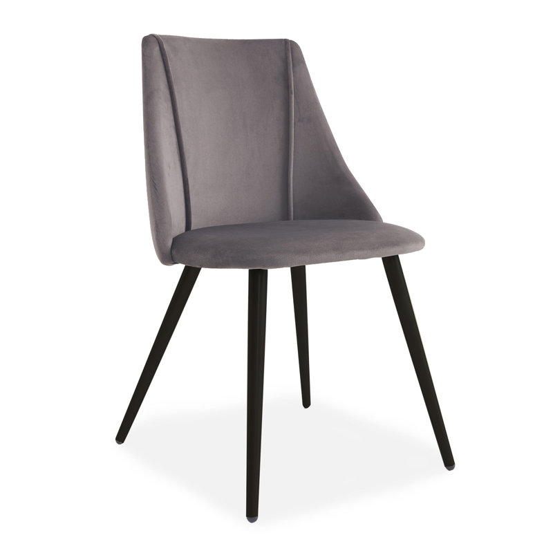 2 Maidste Velvet Upholstered Dining Chair with Black Metal Legs, Grey