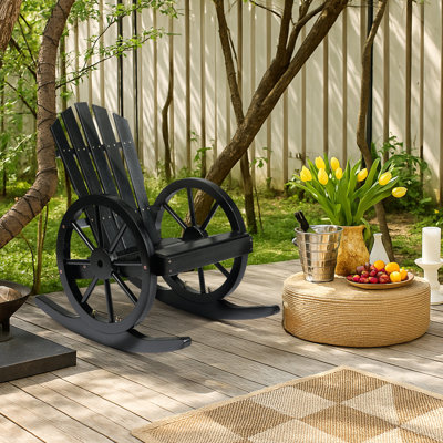 23.5-Inch Adirondack Wagon-Inspired Solid Wood Outdoor Rocking Chair