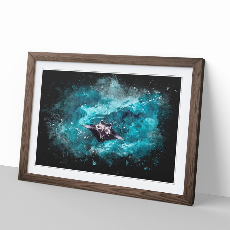 Manta Ray - Picture Frame Graphic Art, 48cm H x 65cm W x 2cm D, Walnut Framed