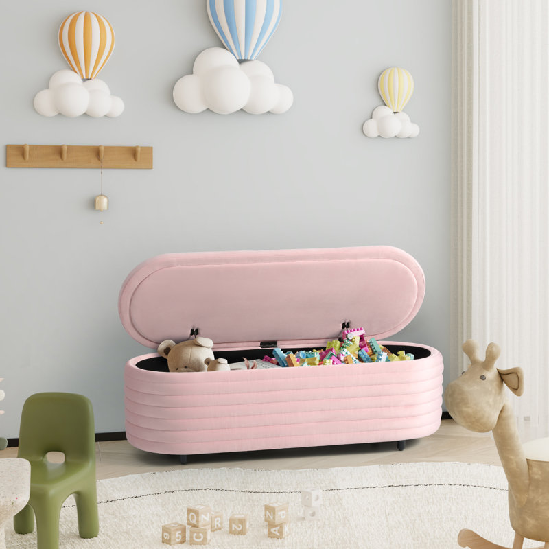 Farrah Upholstered Storage Bench, 18.1" H x 54" W x 19" D, Pink