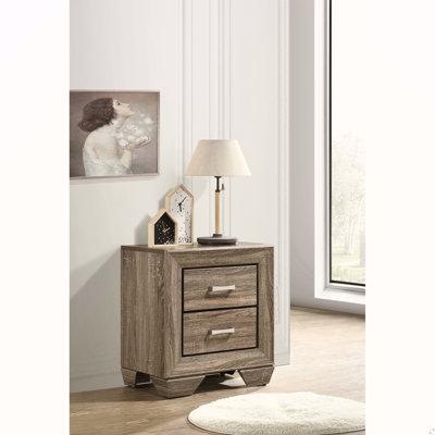 Table de chevet rectangulaire lavée à 2 tiroirs taupe