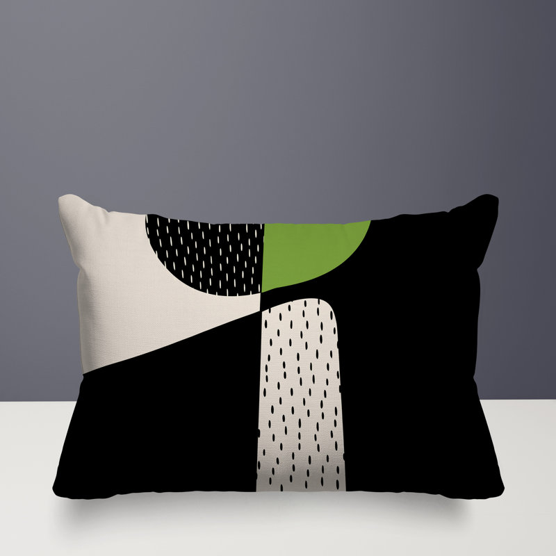 Coussin lombaire réversible intérieur / extérieur Vikka, H 18 po x l 25 po, Chartreuse / noir / blanc cassé