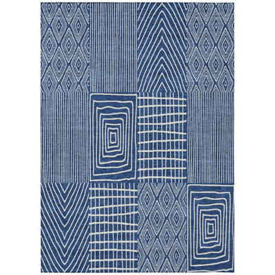 3' X 5' Navy Blue And Ivory Geometric Washable Indoor Outdoor Area Rug