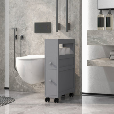 Gray Bathroom Rolling Storage Cabinet For Space Enhancement To Maximize