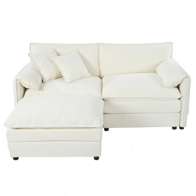 Canapé modulaire à assise profonde avec repose-pieds, siège modulaire en chenille confortable et rembourré en forme de L pour salon, appartement, bureau, bricolage, beige