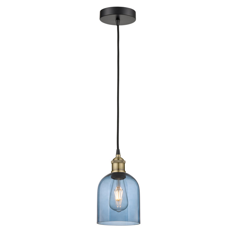 Edison Anacaren 1 Light 6" Cord Hung Pendant-616-G558, Princess Blue, Black Antique Brass