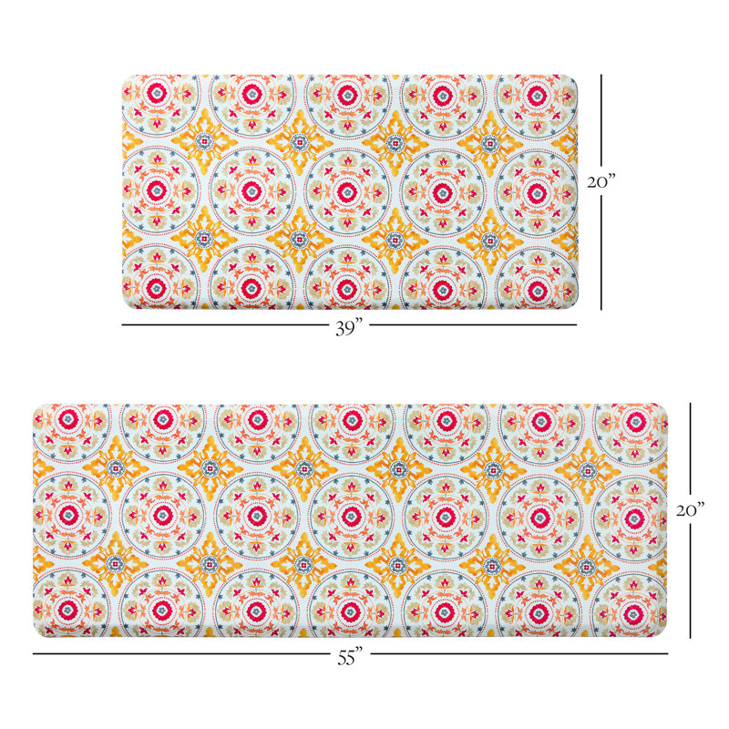 FIESTA Postiano Tiles Geo Textured Anti-Fatigue Comfort Non-Slip Kitchen Mat, Red/Yellow/White