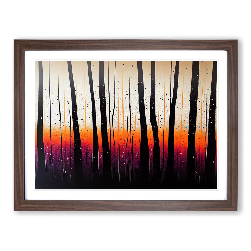 Splashed Forest Vol.4 Abstract 1 Piece Single Picture Frame Painting, 25cm H x 34cm W x 2cm D, Walnut