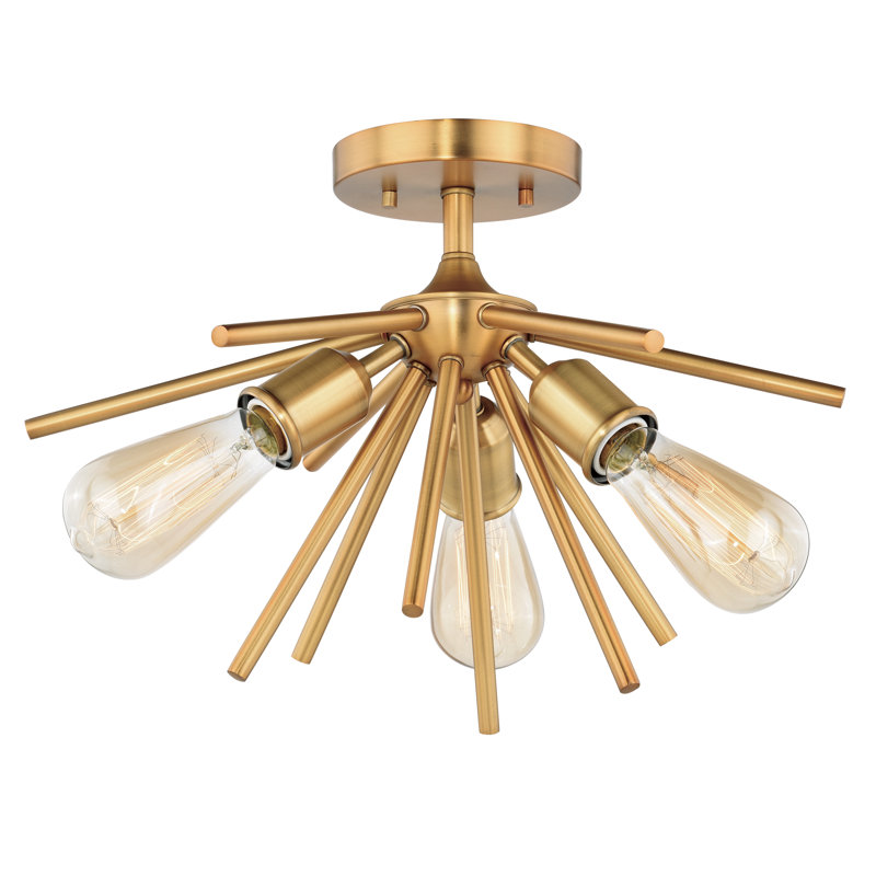 Plafonnier semi-encastré à 3 ou 6 lumières Morrison, Laiton naturel, H 11,5 po x l 17 po x P 17 po , 3